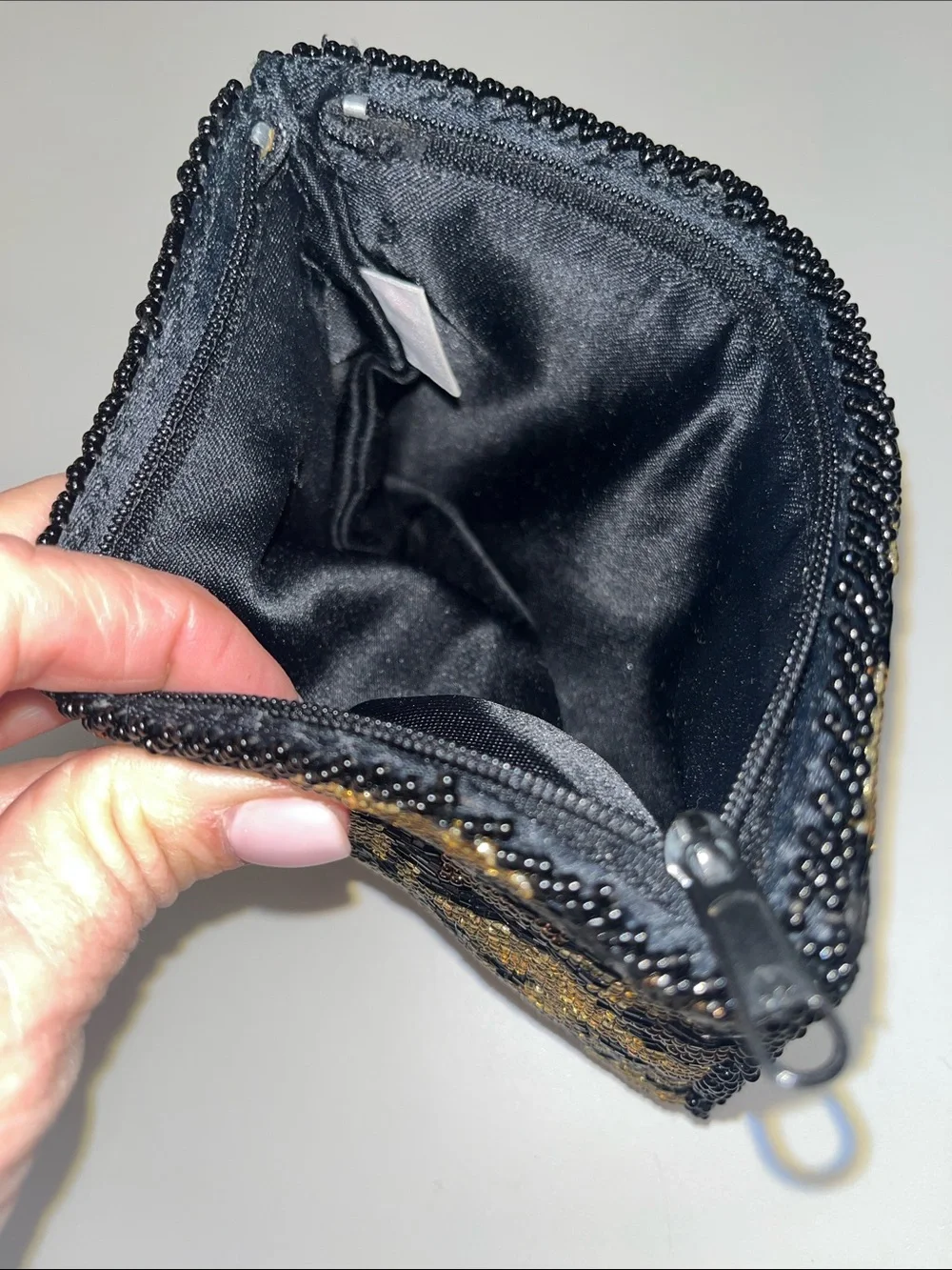 Source Unknown Gold, Black & Brown Beaded Leopard Clutch Evening Bag